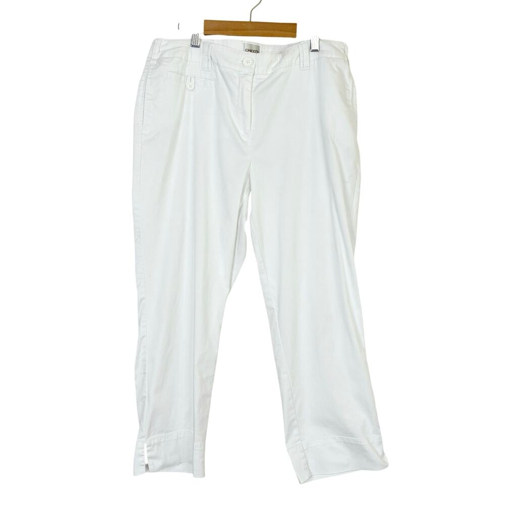 Chico's White Chino Pants Cotton Blend Mid Rise Straight Chicos 2/ US 12